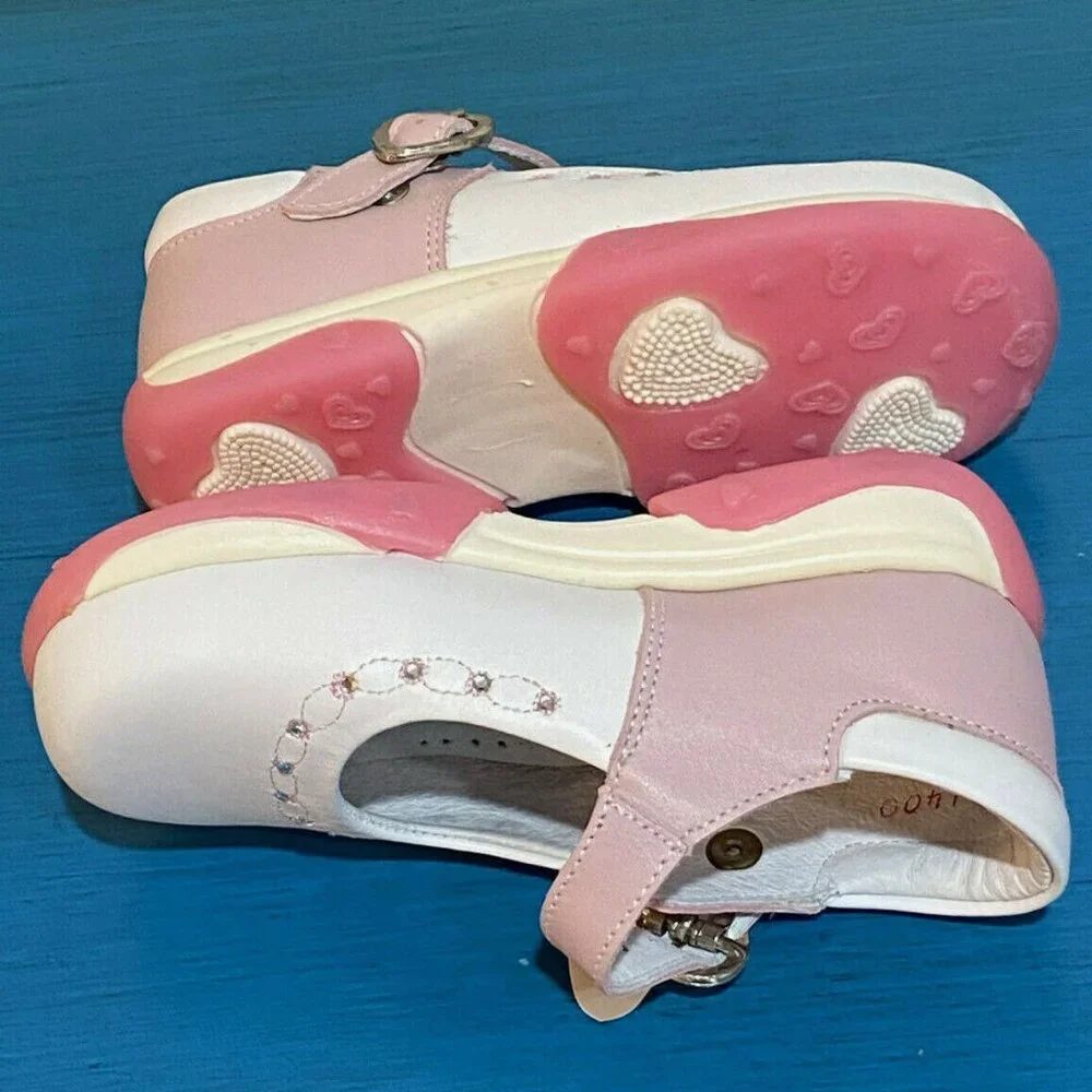 Girls‎ Real Leather Boutique White & Pink Mary Jane’s Shoes Toddler 8 9.5 NEW